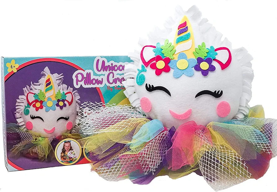 Unicorn Pillow Craft – DIY Cute Colorful Fleece Knot Pillow Kit – No-Sew Easy-to-Make Arts and Craft Kit for Kids– Unicorn Bedroom Decor