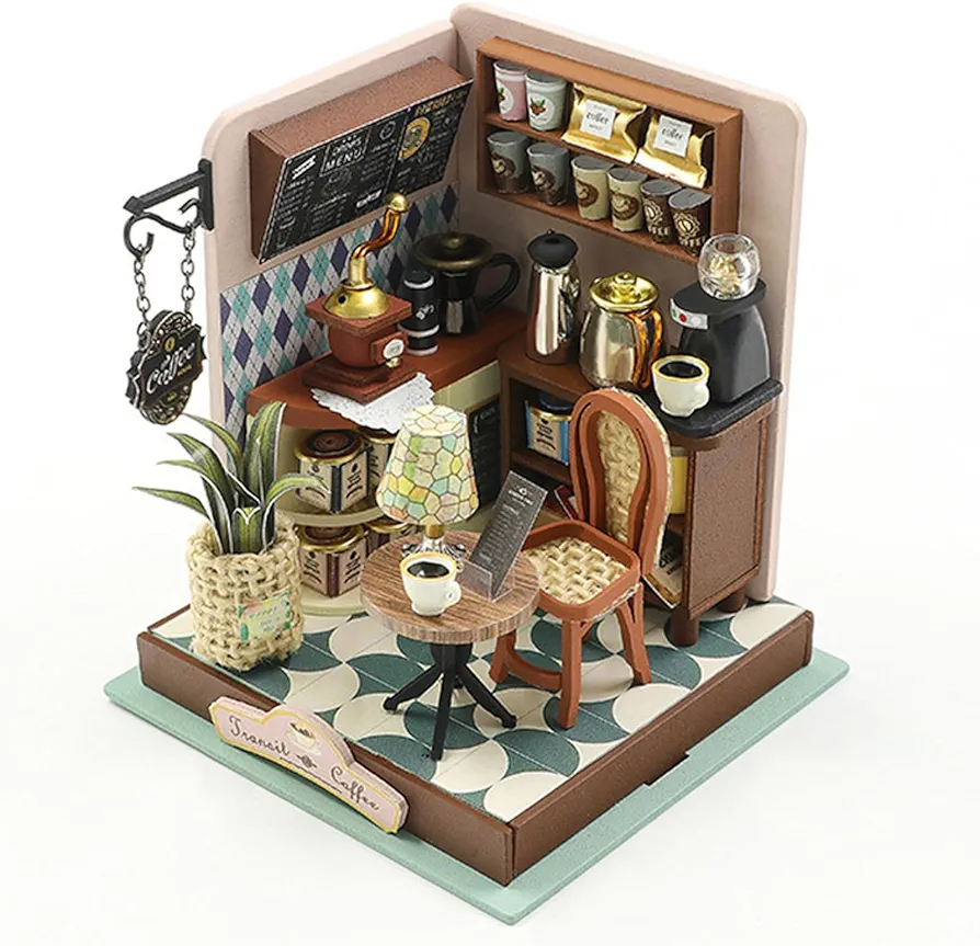 DIY Miniature House Kit Arts and Crafts for Adults & Kids Mini House Building Kit - Dollhouse with Accessories Tiny Home Kit Houses Birthday Gifts (Cozy Coffee bar)