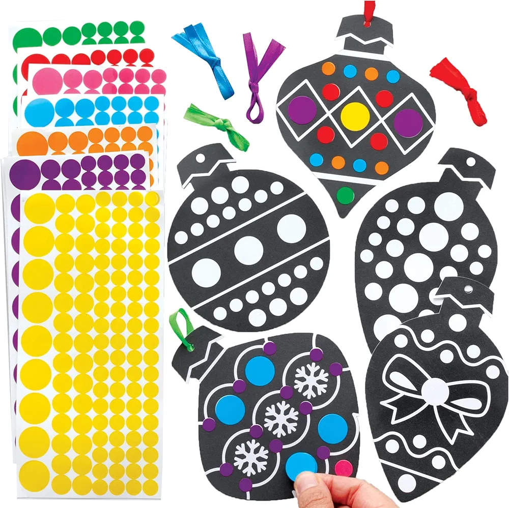 Baker Ross FE988 Christmas Bauble Sticker Craft Decorations - Pack of 12, No Mess Dotty Crafts for Kids to Decorate and Gift, Festive Arts and Crafts, Xmas Activities