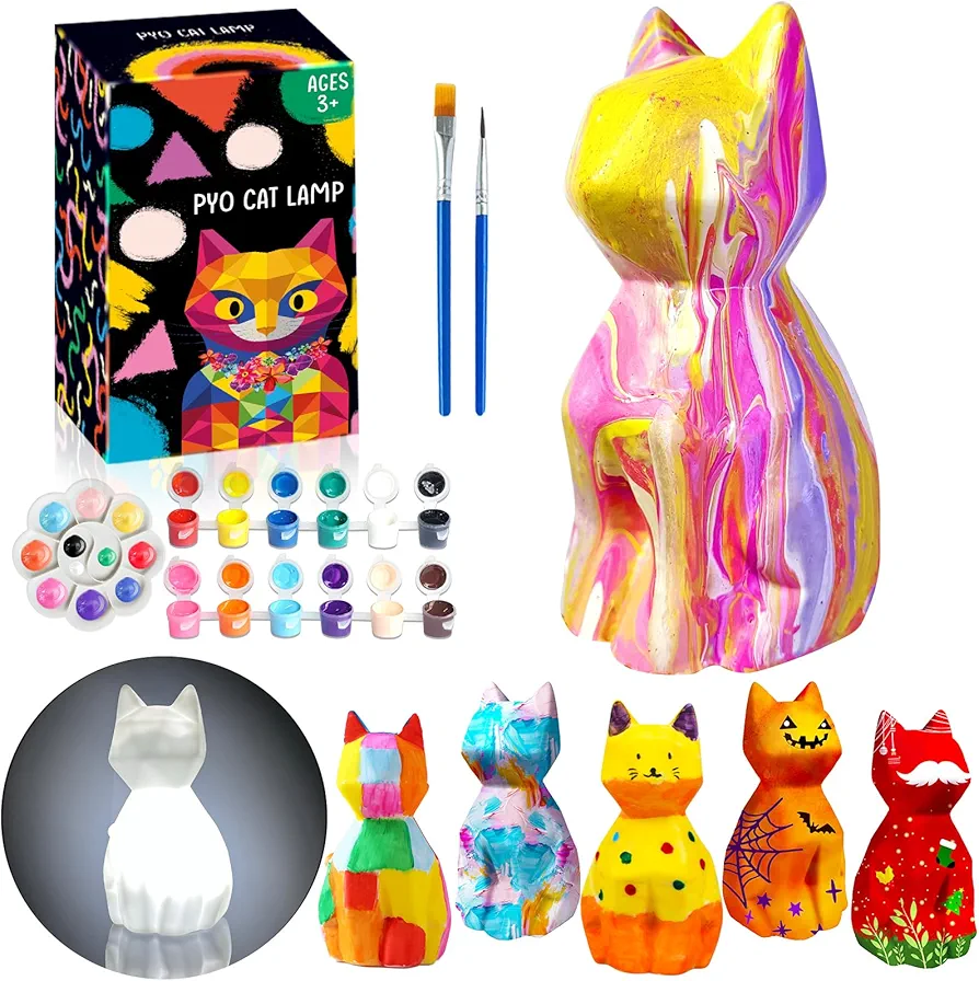 FUNZBO Art and Crafts for Kids - 520pcs Pop Beads with Paint Your Own Cat Lamp