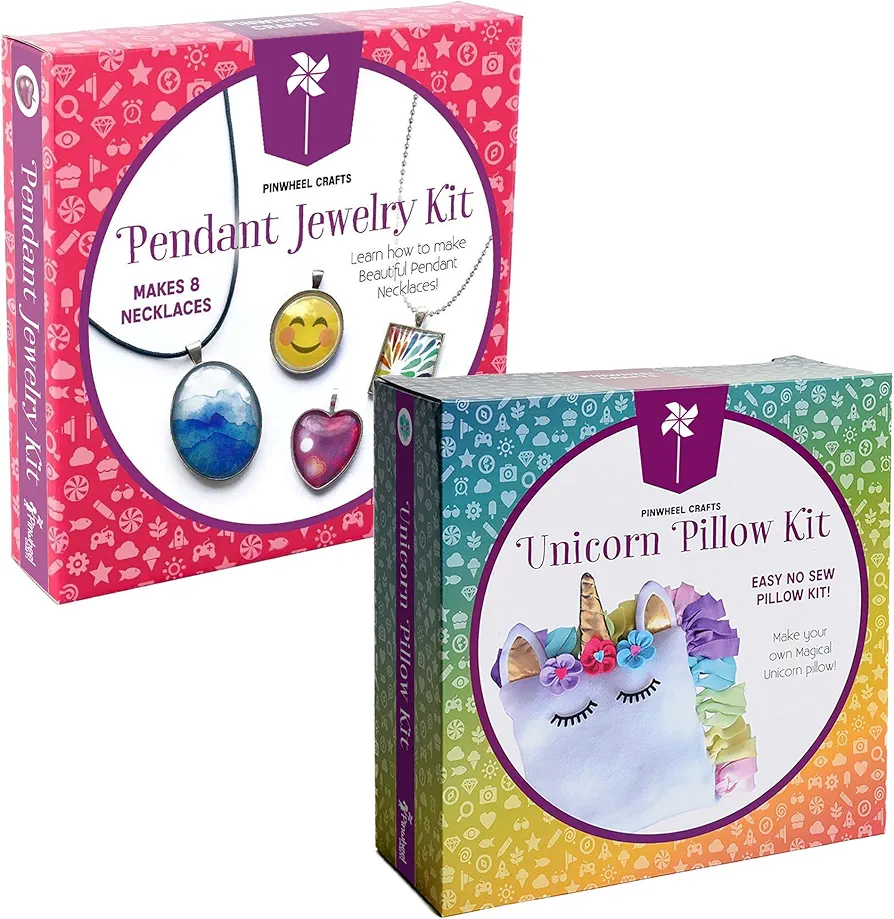 Pendant Jewelry Kit & Unicorn Pillow Kit Bundle - Fun DIY Arts and Crafts Project for Kids Ages 6 7 8 9 10 11 12 - Great Gifts for All Occasions