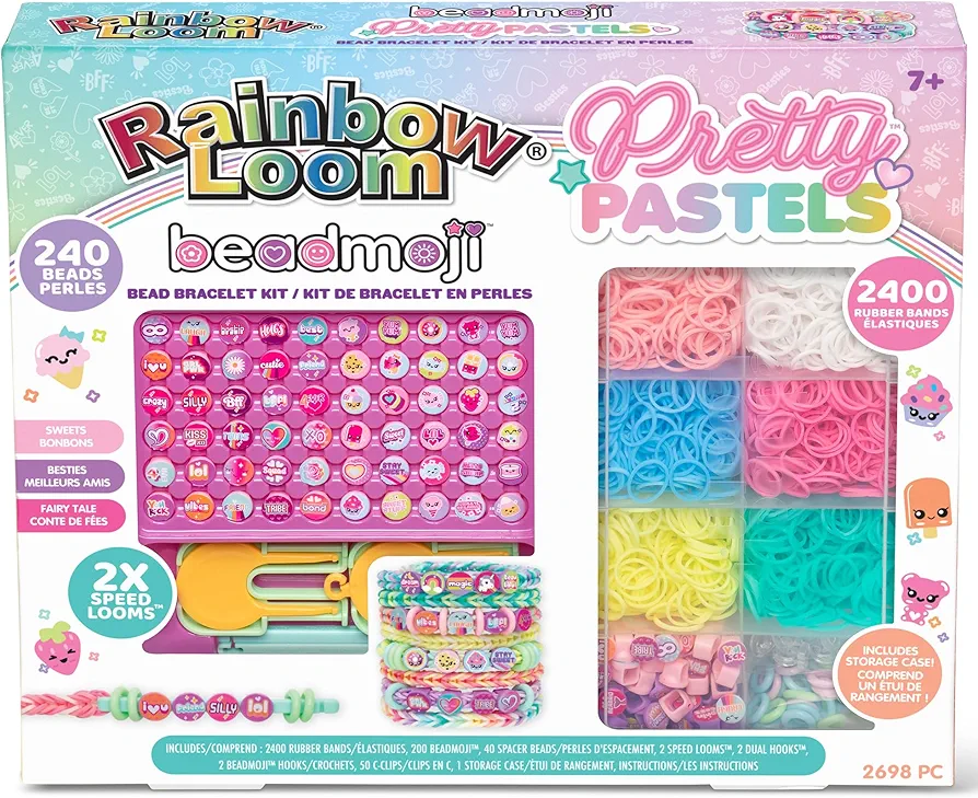 Rainbow Loom® Pretty Pastels, Beadmoji, Bracelet Making Kit for Girls - includes Speed Loom™ and Dual Hook for Twice The Fun - Create Personalized Bracelets, Ages 7+