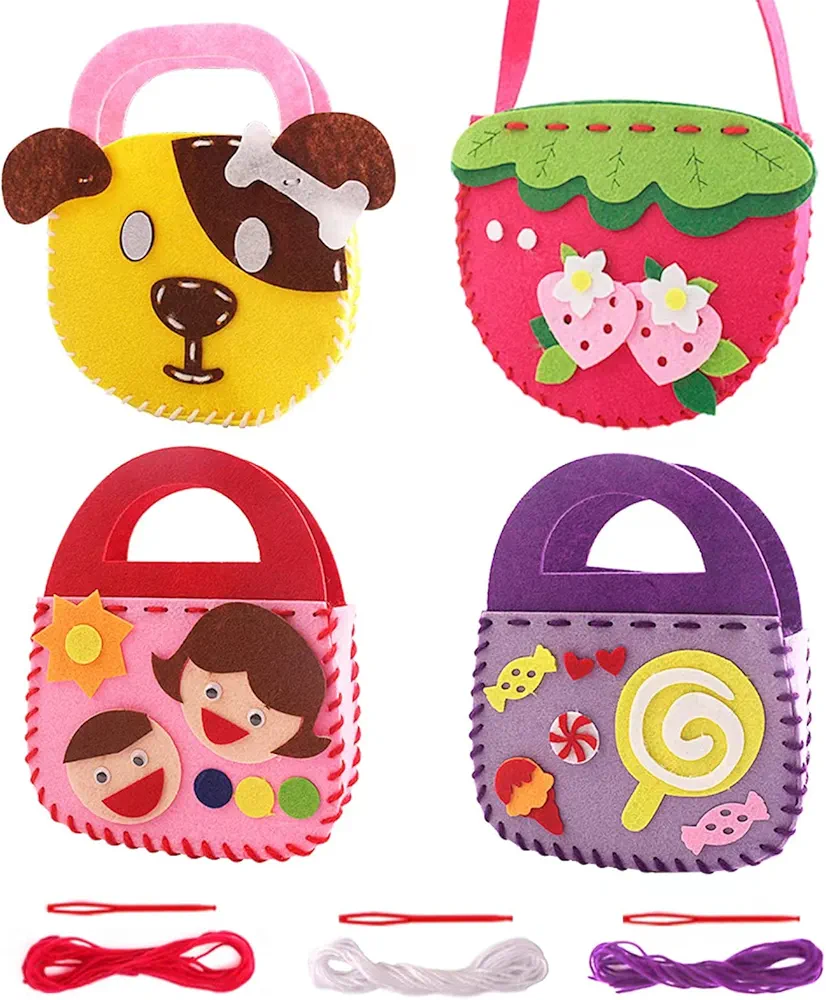 4 Pcs Toddler Arts and Crafts for Kids Ages 2 3 4 5 6 Years Old, Craft Kits for Sewing Sets, Preschool Educational Kids Toys Sewing Craft Kits for Kids DIY Art Craft Hand Play Set