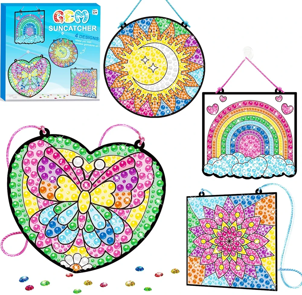 BANBBUR 4 Pcs Window Art Kits for Kids,Gem Arts for Kids Ages 8-12 4-8,Suncatcher Kits for Kids,Diamond Art and Crafts for Girls Boys Birthdays Christmas Gift