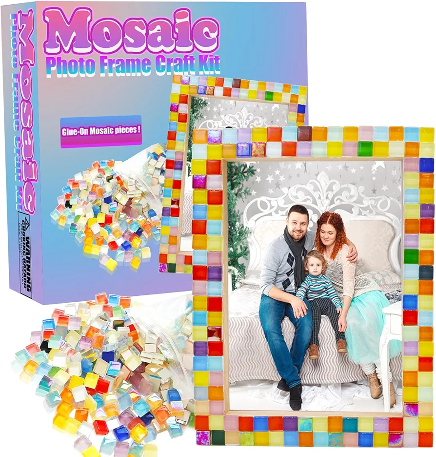 Decorate Your Own Mosaic Picture Frame Craft Kit, Crafts for Girls Ages 6-8, Arts and Crafts for Kids Ages 8-12, Fun DIY Craft for Girl 6 7 8 9 10 11 12 Year Old Birthday Gift Idea