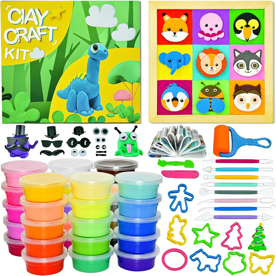 Air Dry Modeling Clay Kit 30 Colors Molding Magic Clay Set with Frame Tool DIY Art Craft Gift for Kid Boy Girl 4 5 6 7 8 Year Olds, Colored Soft Sculpting Model Clay for Kids Ages 4-8-12