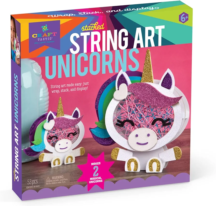 Craft-tastic Stacked String Art Unicorns – Craft Kit Makes 2 Magical Unicorns - 6+