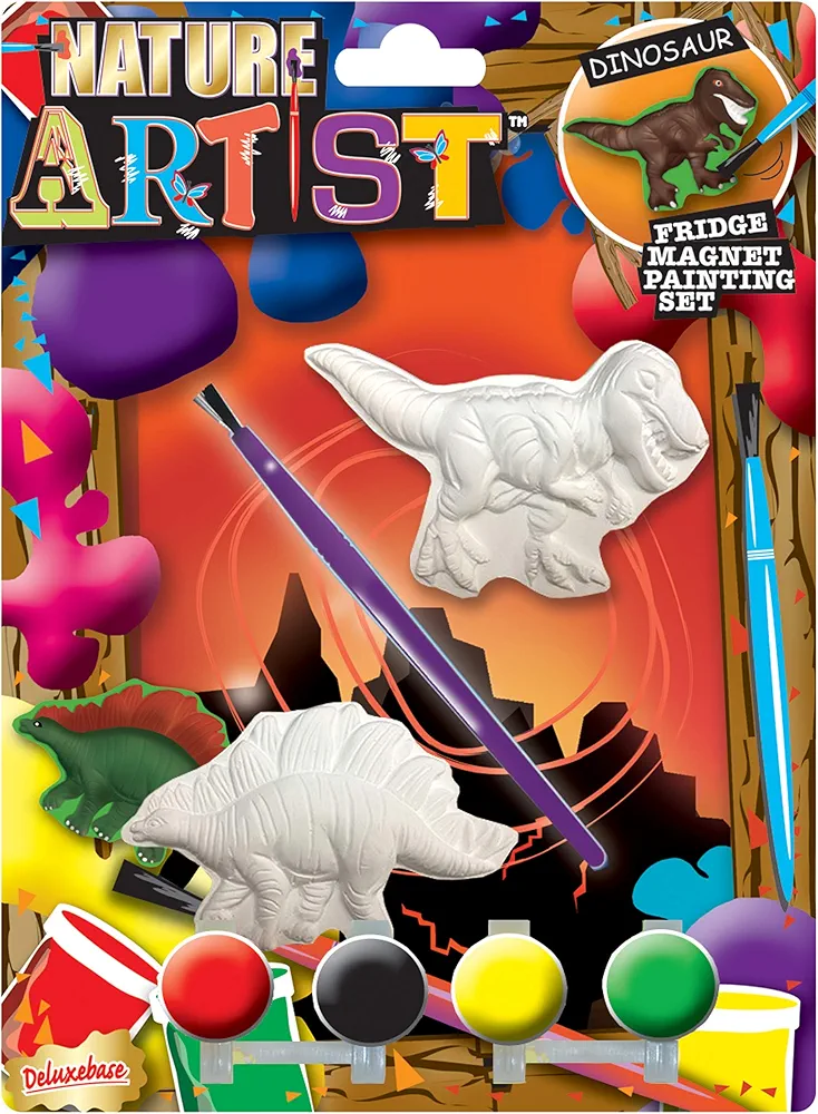 Nature Artist Dinosaur Painting Kit - Fridge Magnet Painting Set. Colorful Arts and Crafts for Kids. Paint Your Own Toys, Ideal Dinosaur Party Favors and Party Bag Toys for Boys & Girls
