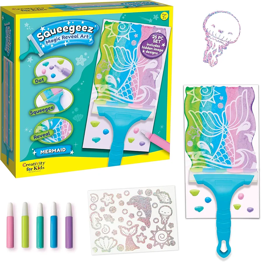 Creativity for Kids Squeegeez Magic Reveal Craft Kit: Mermaid - Dot Painting Art Kits for Kids, Cool Mermaid Gifts for Girls and Boys Ages 7-12+