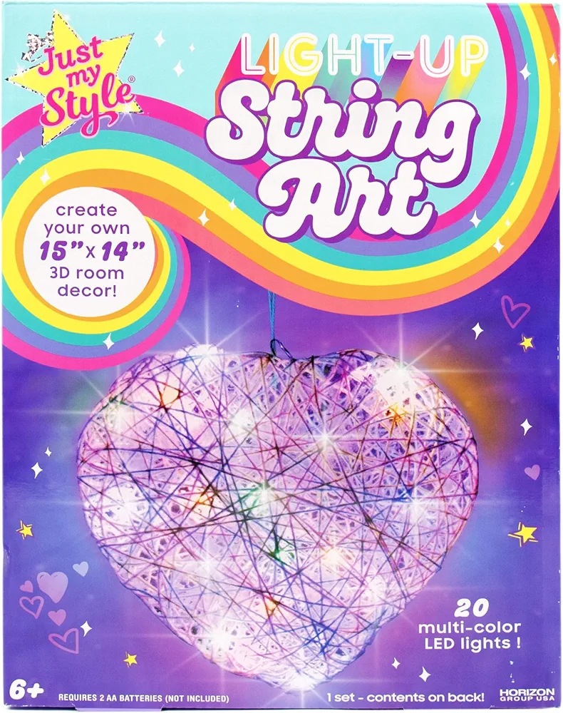 Just My Style Light-Up String Art, Makes Large Light-Up Heart Lantern, 20 Multi-Colored LED Bulbs, Crafts for Girls and Boys Ages 8-12, DIY Arts and Crafts Kit for 8, 9, 10, 11, 12 Year Old Girl