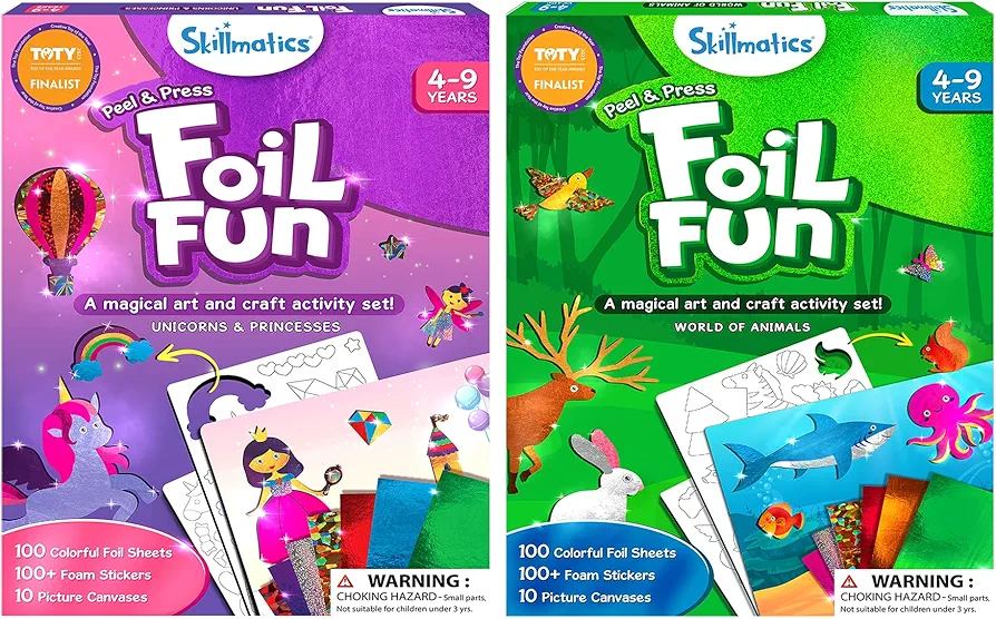 Skillmatics Foil Fun Unicorns & Princesses & Animals Theme Bundle, Art & Craft Kits, DIY Creative Activity, Gifts for Boys & Girls Ages 4, 5, 6, 7, 8, 9, Travel Toys
