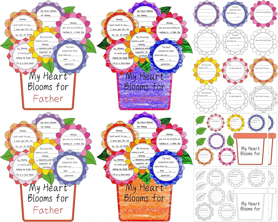 Flower Craft for Kids Happy Father's Day Cards Flower DIY Greeting Cards Teacher Appreciation Gifts Make Your Own Gifts Coloring Cards Artwork Activities School Classroom Student Craft Kit Supplies