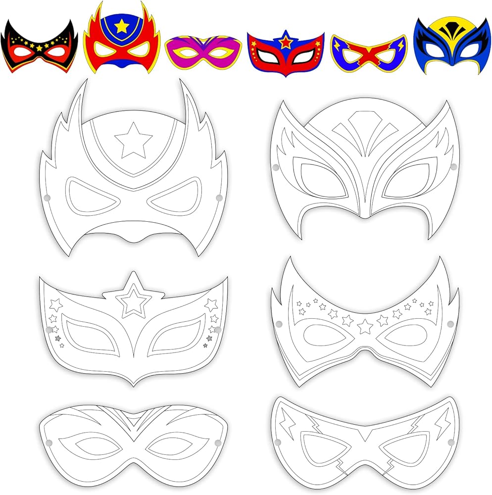 chiazllta 24 Pcs Color Your Own Super Theme hero Mask Craft DIY Hero Paper Mask Kits for Kids Super Party Favors Decorations Class Home Activity Coloring Game