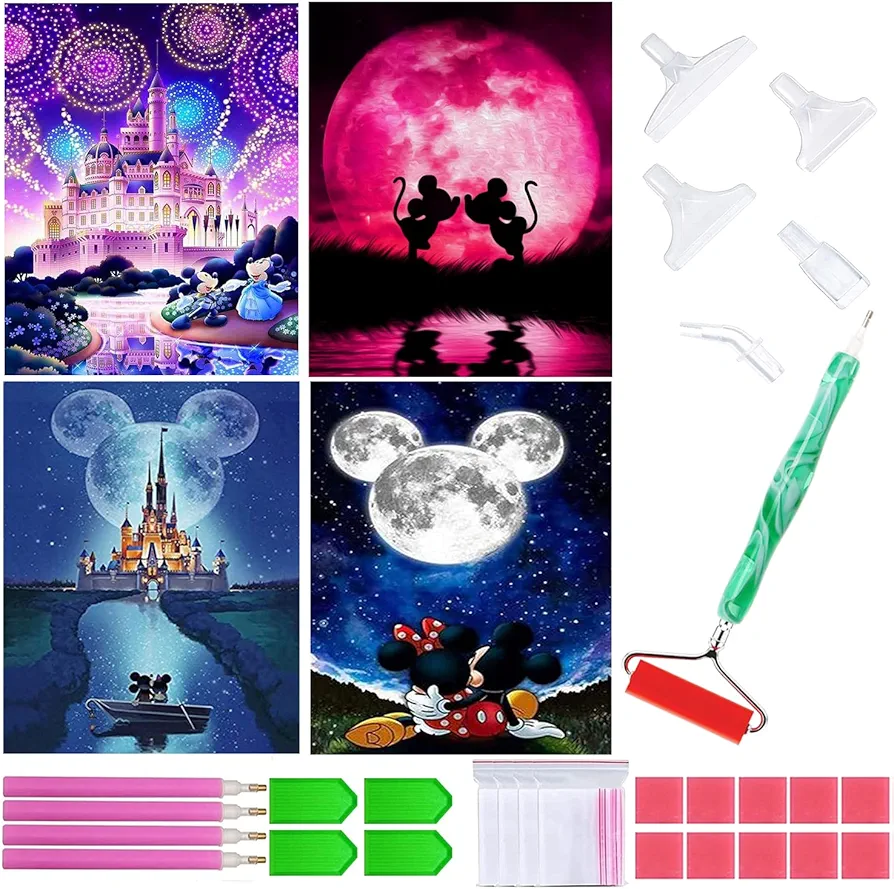 Liccyy 4 Pack 5D Diamond Painting Kits and 14 PCS Diamond art Pens Tools with Roller for Adults Teens Beginners, Full Drill Paint DIY Gem Craft by Numbers Home Wall Decor Gift, Dream Castle (12x16 in)
