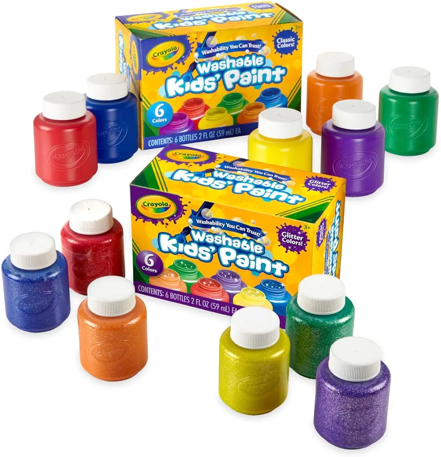 Crayola Washable Kids Paint Set (12ct), Classic and Glitter Paint for Kids, Arts & Crafts Supplies, Toddler Painting Kit, 3+ [Amazon Exclusive]