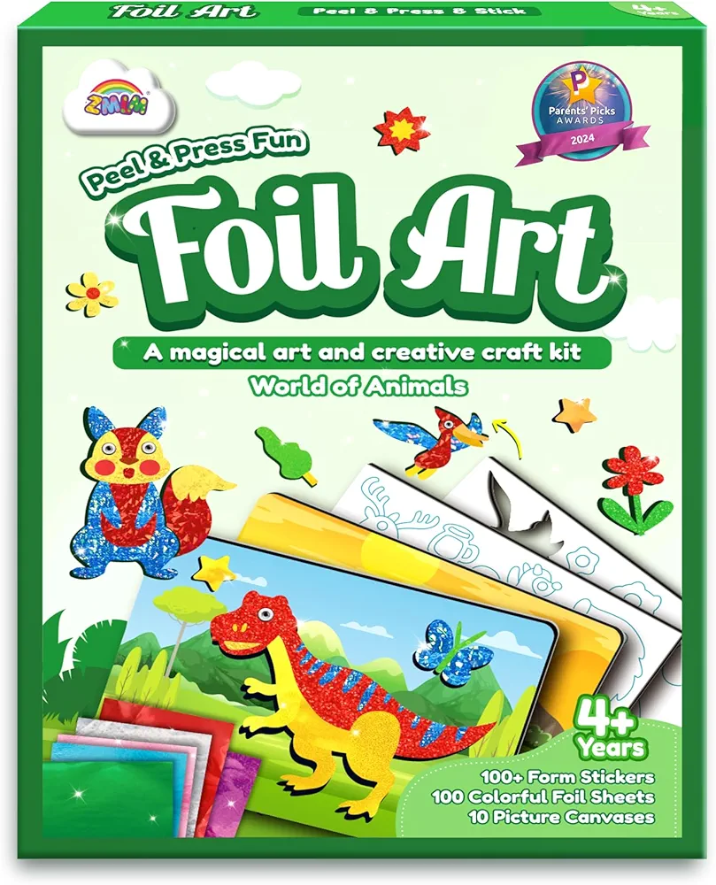 ZMLM Art Craft Activity for Kid - Foil Art Dinosaur & Animal Travel Toys, No Mess Art Kit & Supply Game, DIY Creative Sticker Craft Set, Idea Birthday Gift for 4 5 6 7 8 9 Year Old Boy Girl