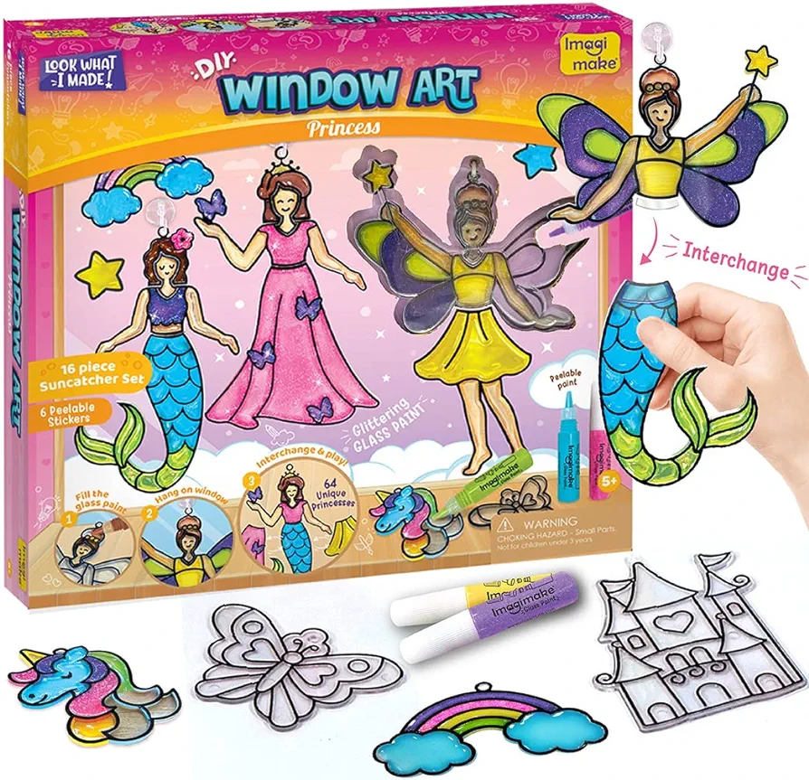 Imagimake Window Art Princess | Suncatcher Kit | Arts and Crafts for Kids Ages 6-8 | Girls Toys Age 6-8 | Unicorn Gifts for Girls Age 6-8 | 7 Year Old Girl Birthday Gifts