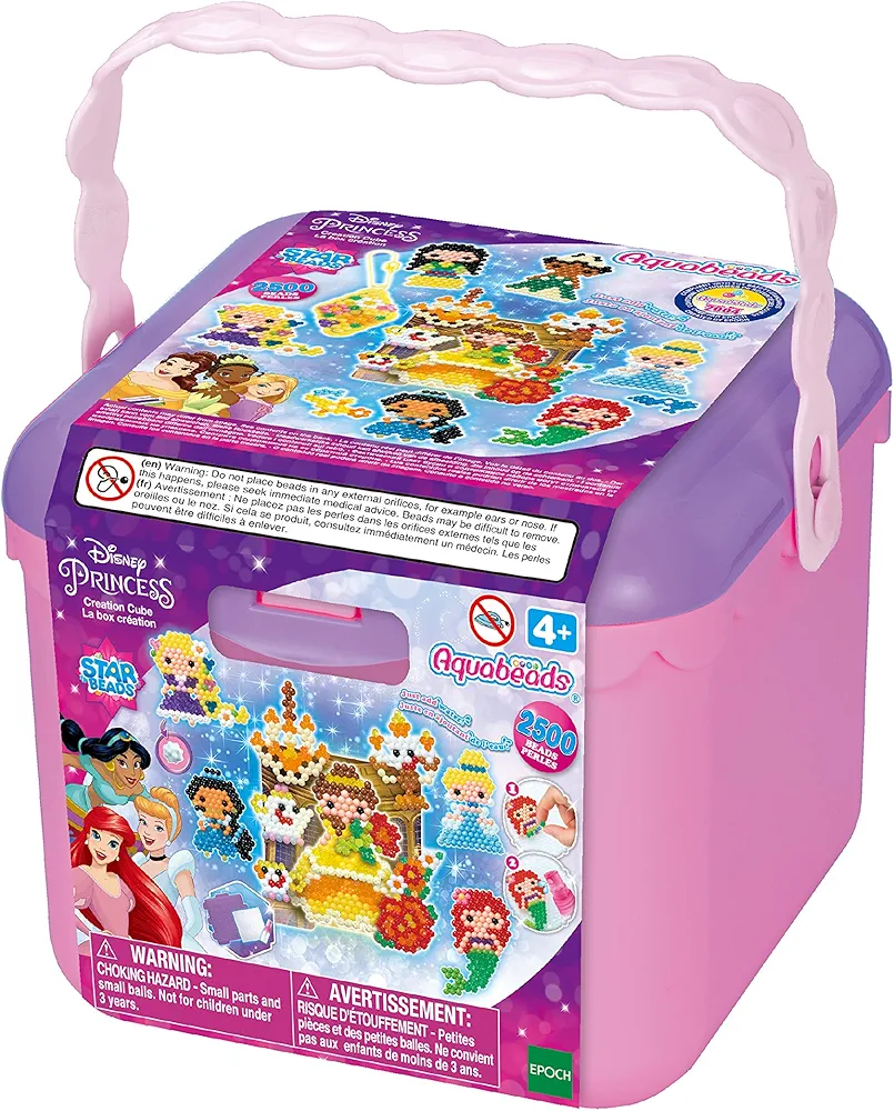 AquaBeads Disney Princess Creation Cube, Complete Arts & Crafts Bead Kit for Children - Over 2,500 Beads & Display Stand The Create Belle, Ariel, Tiana, Rapunzel and More