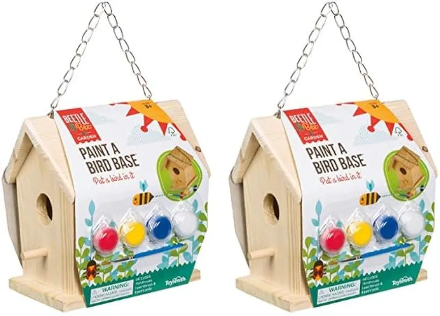 Beetle & Bee Paint A Bird Base, Backyard Birdhouse Kit, Bird House Painting Kit for Kids, DIY Arts & Crafts Gardening for Kids & Teens, Boys & Girls (Pack of 2)