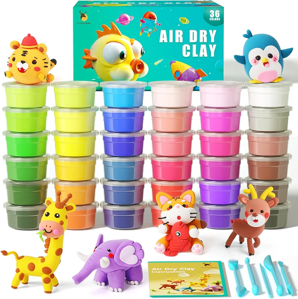 Cutedeer Air Dry Clay Kit, 36 Colors Modeling Clay for Kids, Ultra Light Magic Clay with Sculpting Tools and Tutorials, DIY Molding Clay, Arts Crafts Gift for Boys Girls