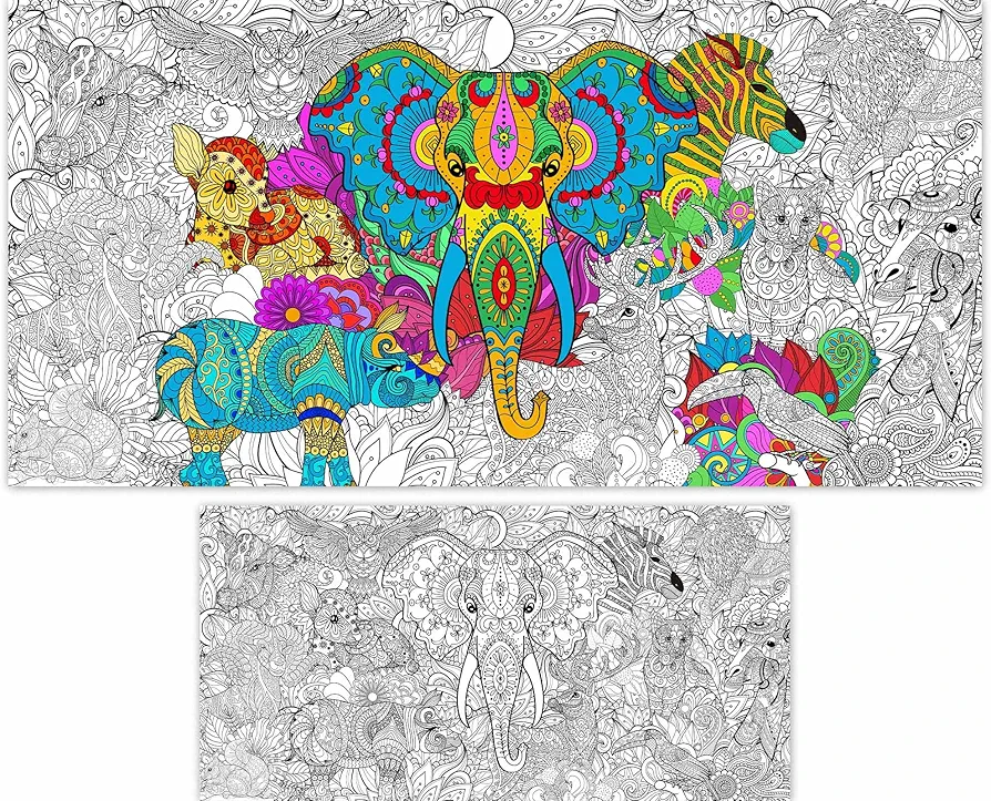 Giant Mandala Coloring Posters Large Motivational Coloring Posters African Animals Jumbo Coloring Tablecloth Big Coloring DIY Drawing for Kids Adults Art Craft Home Classroom Party