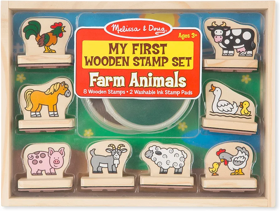 Melissa & Doug My First Wooden Stamp Set - Farm Animals - Art Projects, With Washable Ink, Farm Themed Wooden Stamps For Kids Ages 4+