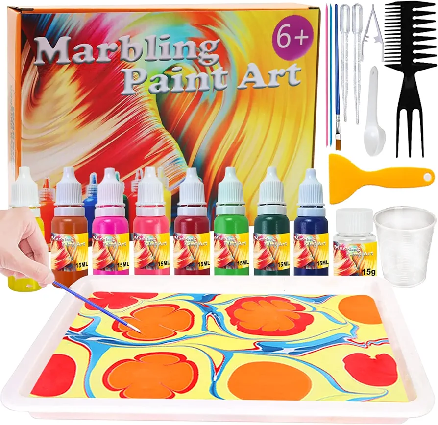 Arts and Crafts for Kids Ages 6-8 8-12, Water Marbling Paint Crafts for Girls, Art Supplies for Kids 5 6 7 8 9 10 11 12 Year Old Girl Birthday Christmas Gift Ideas Activities Toy