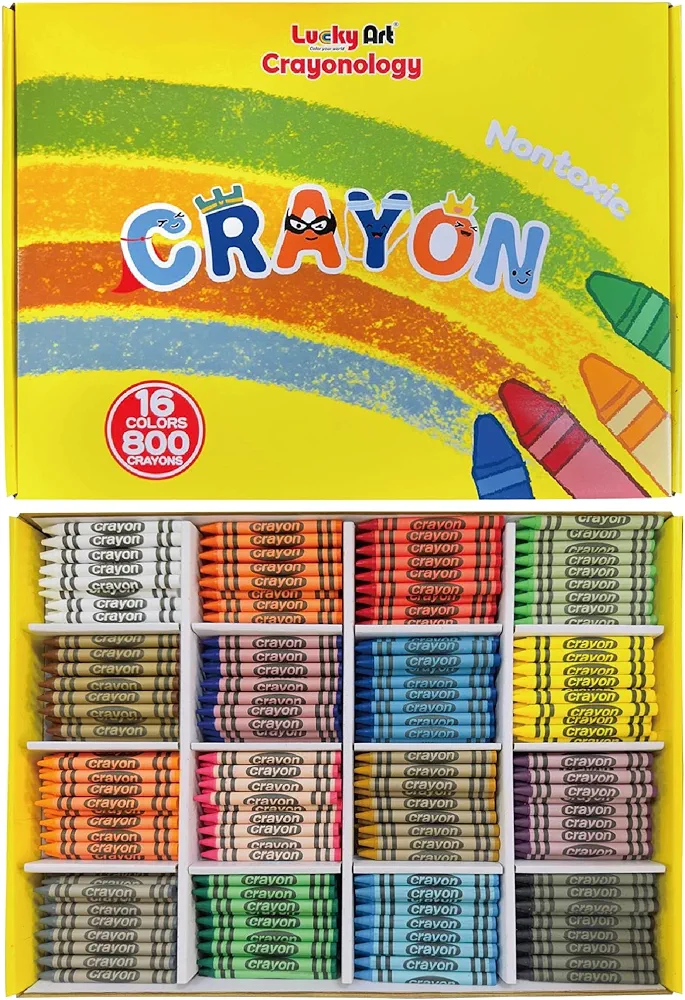 Lucky Art wrapped Bulk Crayons (800 Regular Size wrapped, 50 each of 16 colors), Bulk School Supplies for Teachers, Kids Crayons, Arts & Crafts Classroom Supplies