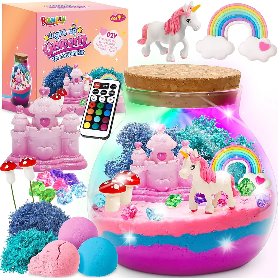 Light-up Unicorn Terrarium Kit for Kids, Unicorn Gifts for Girls Age 5-7, DIY Unicorn Arts & Crafts Kit for Kids, Unicorn Toys for Girls Age 4 5 6 7 8, Birthday Gifts for Little Girls