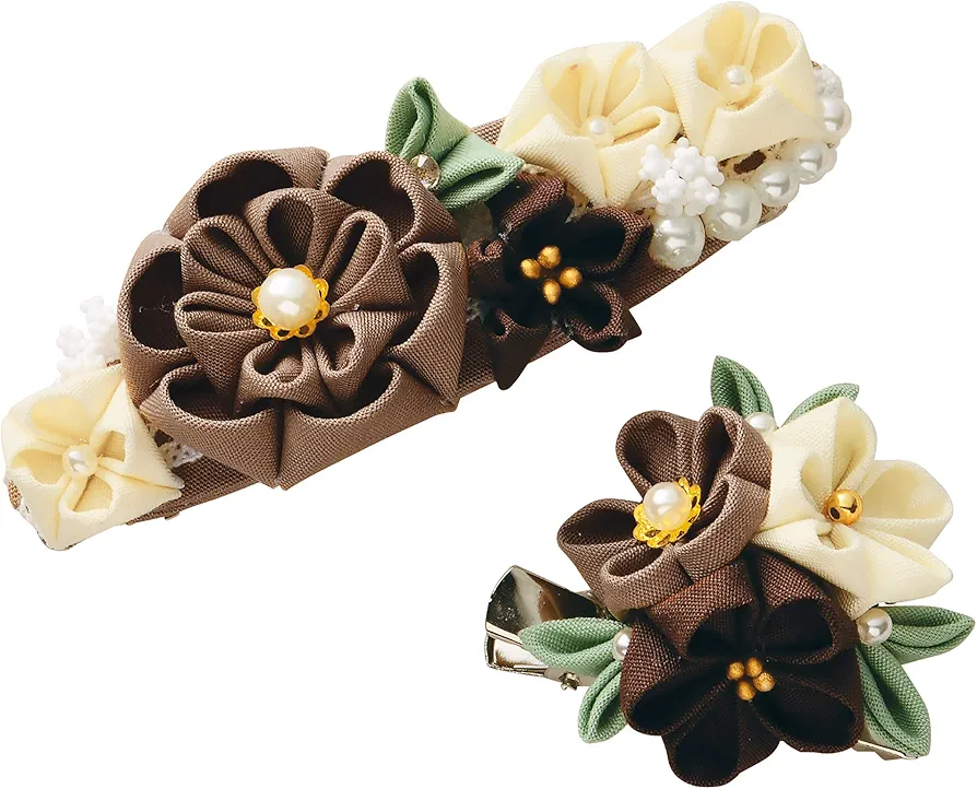 Takagi Fiber Panami LH-449 Craft Kit, Made of Cotton Fabric, Everyday Tsumami Craft, Chocolate Barrette and Brooch