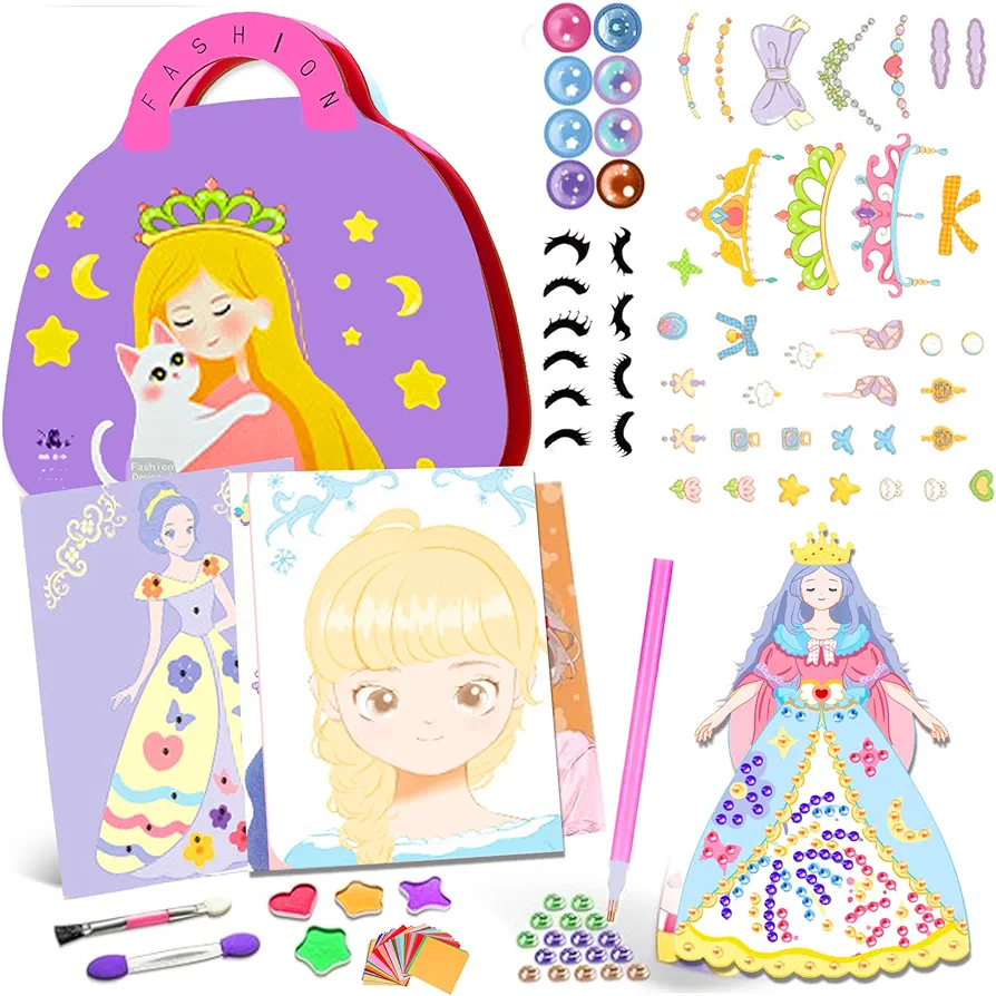 HBKJ Paper Craft Kits for Girls: Magical 4 in 1 Foil Art Diamond Painting Books Supplies Toys for Toddler Christmas Birthday Party Gifts Toys for Kids Ages 3 4 5 6 7 8 Years Old(Purple)