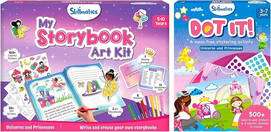 Skillmatics Storybook Art Kit & Dot It Unicorns & Princesses Theme Bundle, Gifts for Toddlers, Girls & Boys Ages 5, 6, 7, 8, 9, 10