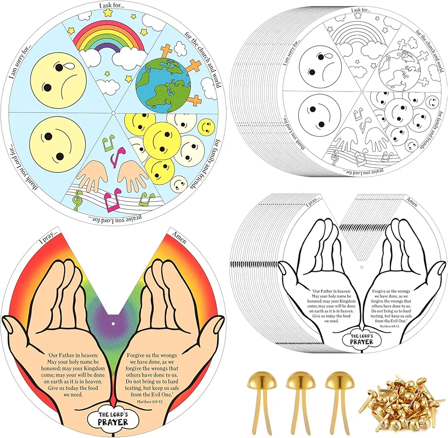 Color Your Own How to Pray Craft Wheel, Make 24 The Lord's Prayer Craft Religious Activity Kit Christian Crafts for Home Supplies