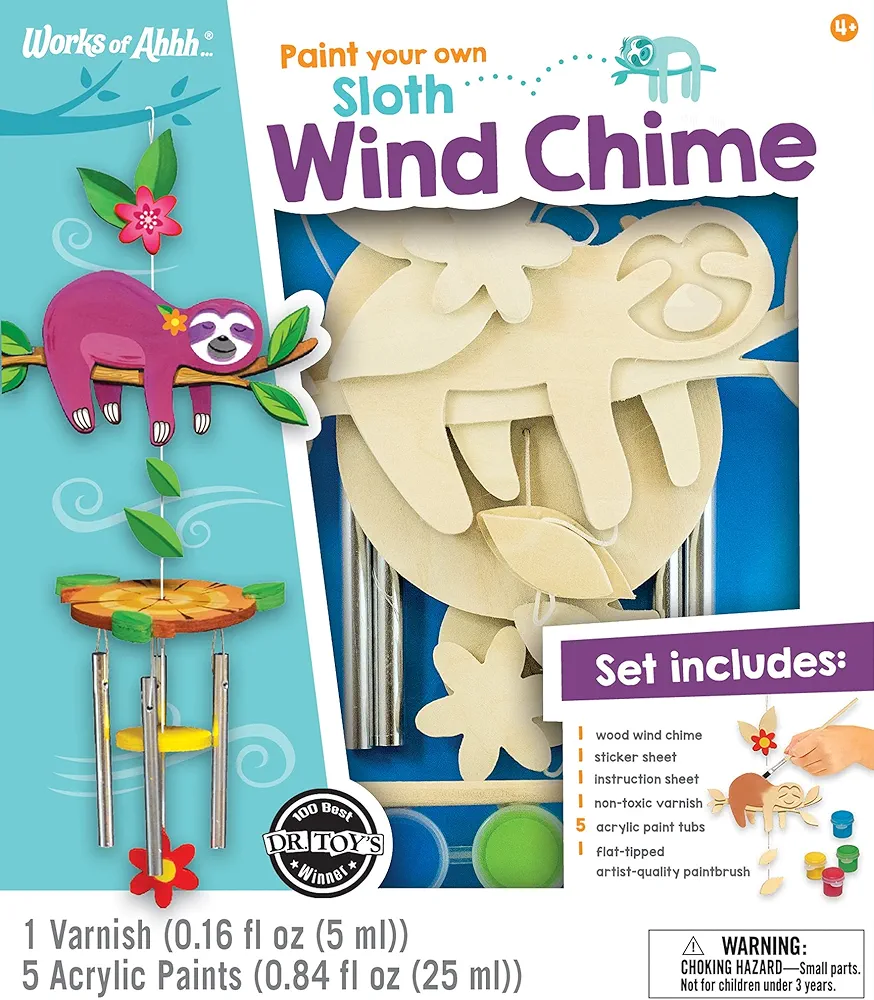 Works of Ahhh... Craft Set - Sloth Wind Chime Classic Wood Paint Kit