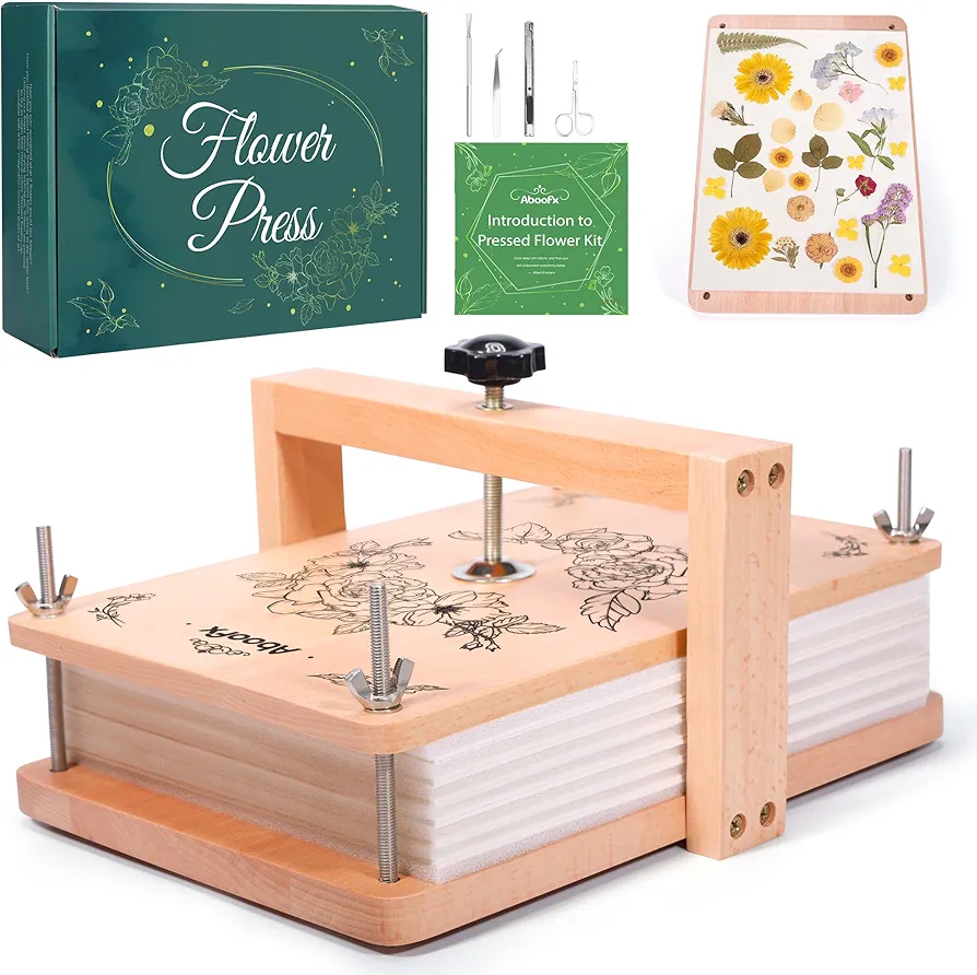 Aboofx Large Flower Press Kit, 6 Layers 11.8" x 8.3" Even Pressure Flower Pressing DIY Arts and Craft Kit for Adults, Dried Flower Plant Preservation Kit for Craft Lovers