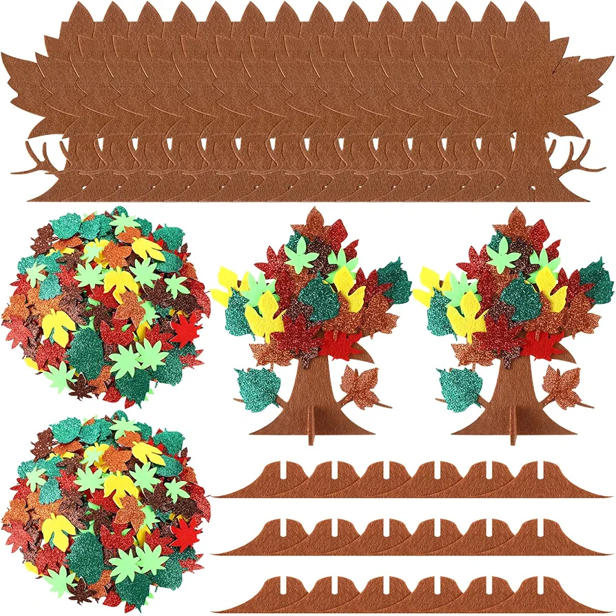 Chuangdi 424 Pcs Thanksgiving Felt Fall Tree of Thanks Craft Kit DIY Bulletin Board Set with Autumn Leaf Maple Stickers Tree of Thanks Craft Kit for Kids Classroom Family Art Activity Decoration