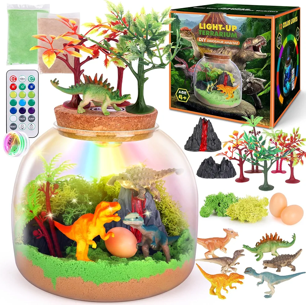 Dinosaur Terrarium Kit, LED Night Light for Kids Ages 2-4 5-7, Dinosaur Toys for Boys Girls, DIY Birthday for Children 4 5 6 7 8 9 10-12 Year Old