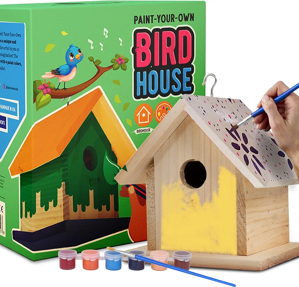 Bird House Kit, Arts & Crafts for Girls & Boys 5+, DIY Birdhouse Painting Kit, Kids Craft Kits, Wood Crafts for Kids, Paint Your Own Wooden Birdhouse Kit, Kids Activity, Easter Gifts