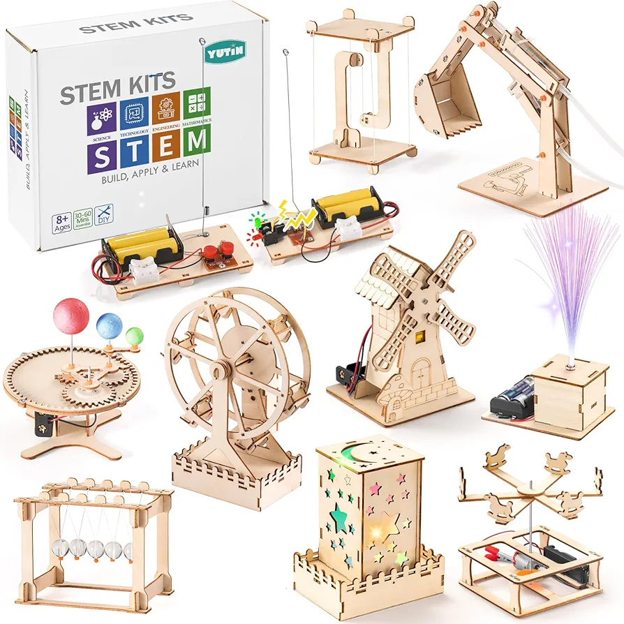 10 in 1 STEM Building Kits for Kids, Wood Craft Kit for Girls Age 8-12, Science Experiment Projects for 6-8, Woodworking Model Kit,3D Puzzles STEM Toys for 6 7 8 9 10 11 12 14 16 Years Old