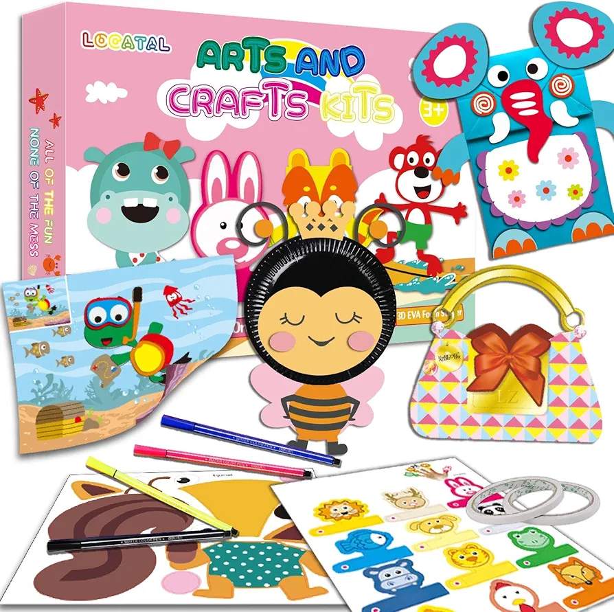 LOCATAL Arts and Crafts for Kids Ages 3, 4, 5, 6, 7, 8 Years Old,Fun Toddler Craft Box with 24 Different Patterns Art Activities Projects for Preschool,Organized Art Supplies for Boys & Girls