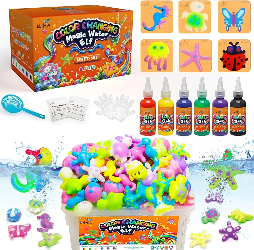 Kiditos Color Changing Magic Water Elf Toy Kit, Magic Aqua Fairy Water Gel Kit with 6 Color Changing Gels and 6 Shape Molds,Birthday Gifts, Party Favors, Arts & Crafts DIY STEM Kits for Kids