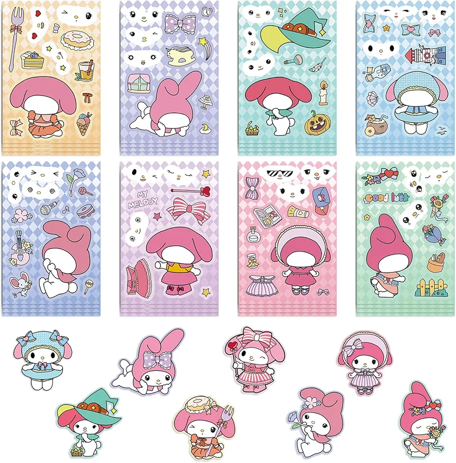 8 Sheets Make Your Own My Melody Stickers My Melody Anime Character Make a Face Decals Classroom Awards Art Craft Party Gift Supplies Notebook Computer Scrapbook DIY Stickers