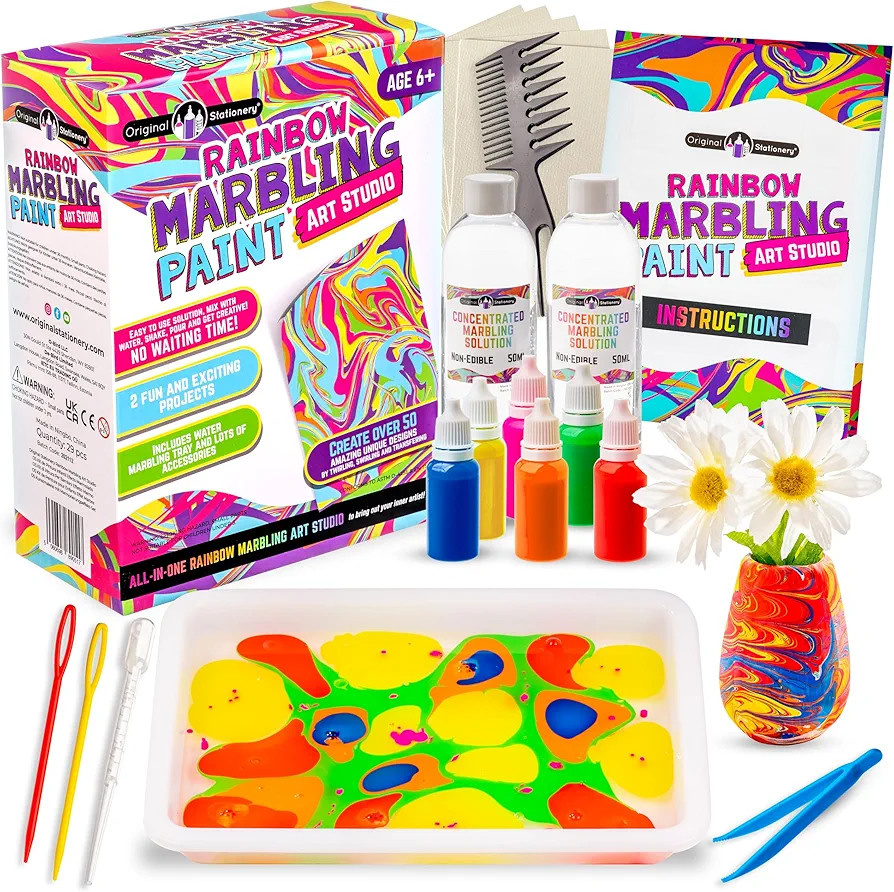 Original Stationery Rainbow Marbling Kit for Kids, to Make Marble Art and Craft Kids will Love, Great Arts and Crafts and Rainbow Gifts for Girls