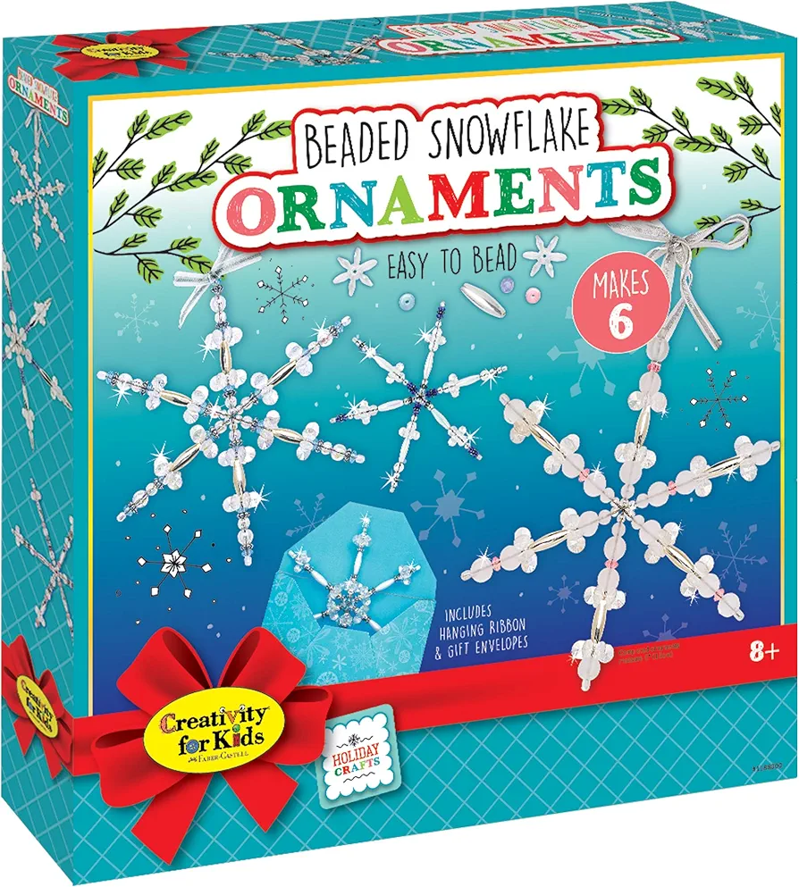 Creativity for Kids Beaded Snowflake Ornaments - Create 6 DIY Ornaments - Holiday Crafts for Kids, Christmas Activities for Girls and Boys Ages 8-12+