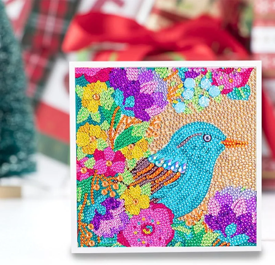 YIMORE 5D Diamond Art Painting Kits Bird Flower 7.87 x 7.87 inch for Adults with Wooden Frame, Full Drill Mosaic Gems Paint Sets by Number Kits for Room Decoration