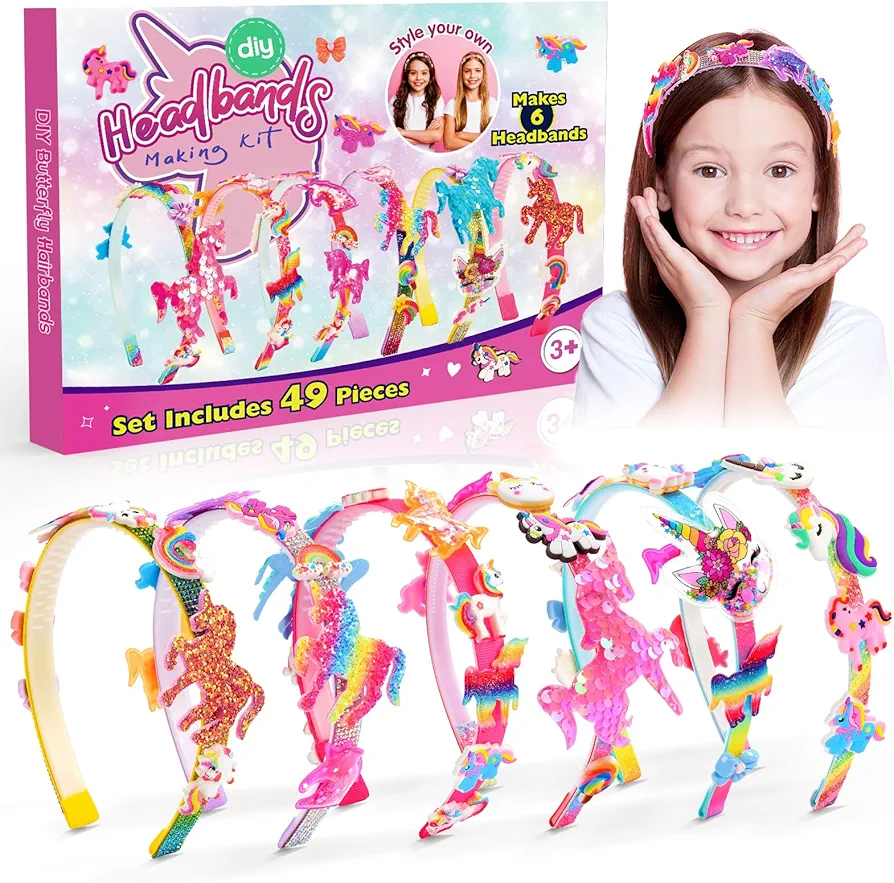 Headband Making Kit for Girls: DIY Headbands Hair Accessories for Girls Arts And Crafts For Girls Ages 4-8 8-12, DIY Hair Accessories Set Toys for 4 5 6 7 8 9 10 11 Year Old Girls Birthday Xmas Gift