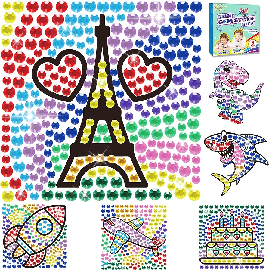 SOOVSY Diamond Art and Craft Kits for Kids 6 Pcs Big Window Art Suncatcher Kits Gem Art and Crafts for Girls Boys Ages 6-8+ for Birthday Thanksgiving Christmas Easter Gifts