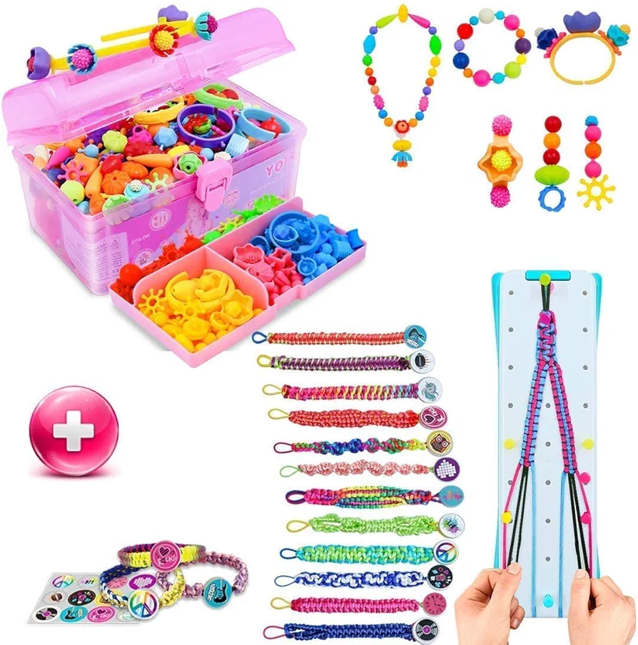 VERTOY Friendship Bracelet Kit and Pop Beads Jewelry Making Kit for Girls, STEM Arts and Crafts Toys for 3-10 Year Old Girls, Best Birthday Gifts for Girls and Toddlers, Value 2 Packs