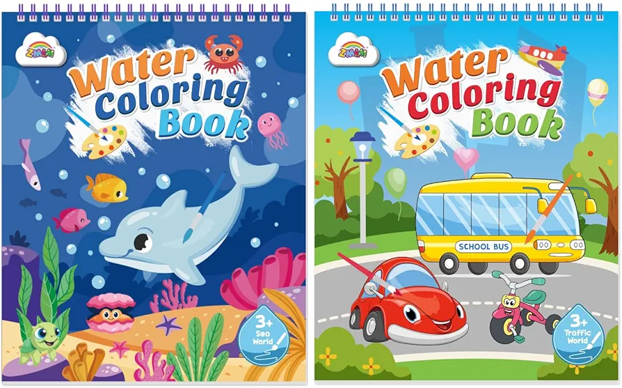 ZMLM Paint with Water Coloring Books for Toddlers - Mess Free Painting Activity for Kids - Arts & Crafts Gift Toy for Boy Girl Ages 3 4 5 6 7 8 - Birthday Christmas Easter Stocking Stuffers