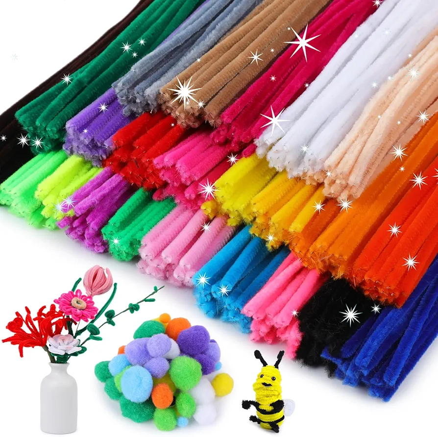 FTEVEN 460Pcs Pipe Cleaners, Pipe Cleaners Chenille Stem 23 Assorted Colors, Pipe Cleaners Craft Supplies Include Pom Poms for DIY Arts Crafts Project Decoration